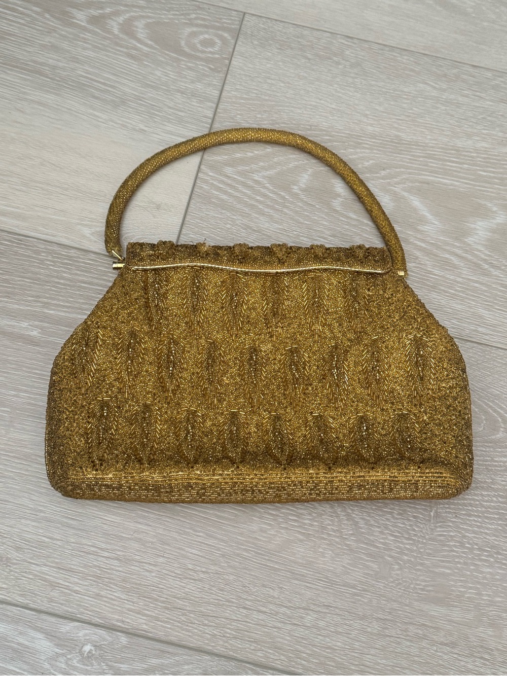 Vintage Gold Beaded Evening Top-Handle Bag